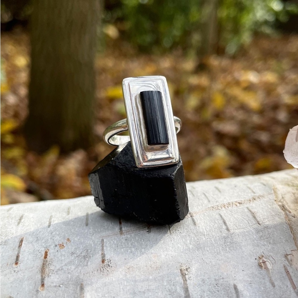 Black Tourmaline Ring Sterling Silver .925 Crystal Ring